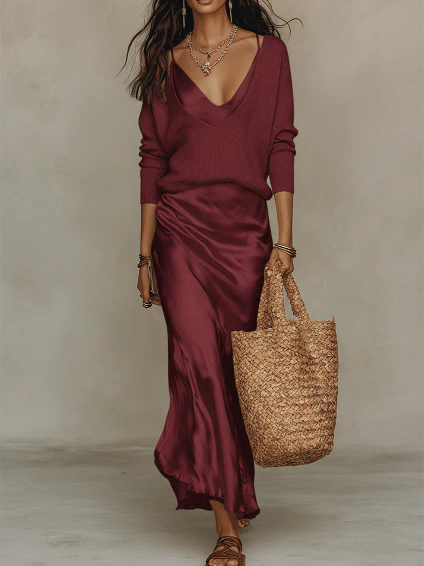 Rita – Vestido midi satinado elegante