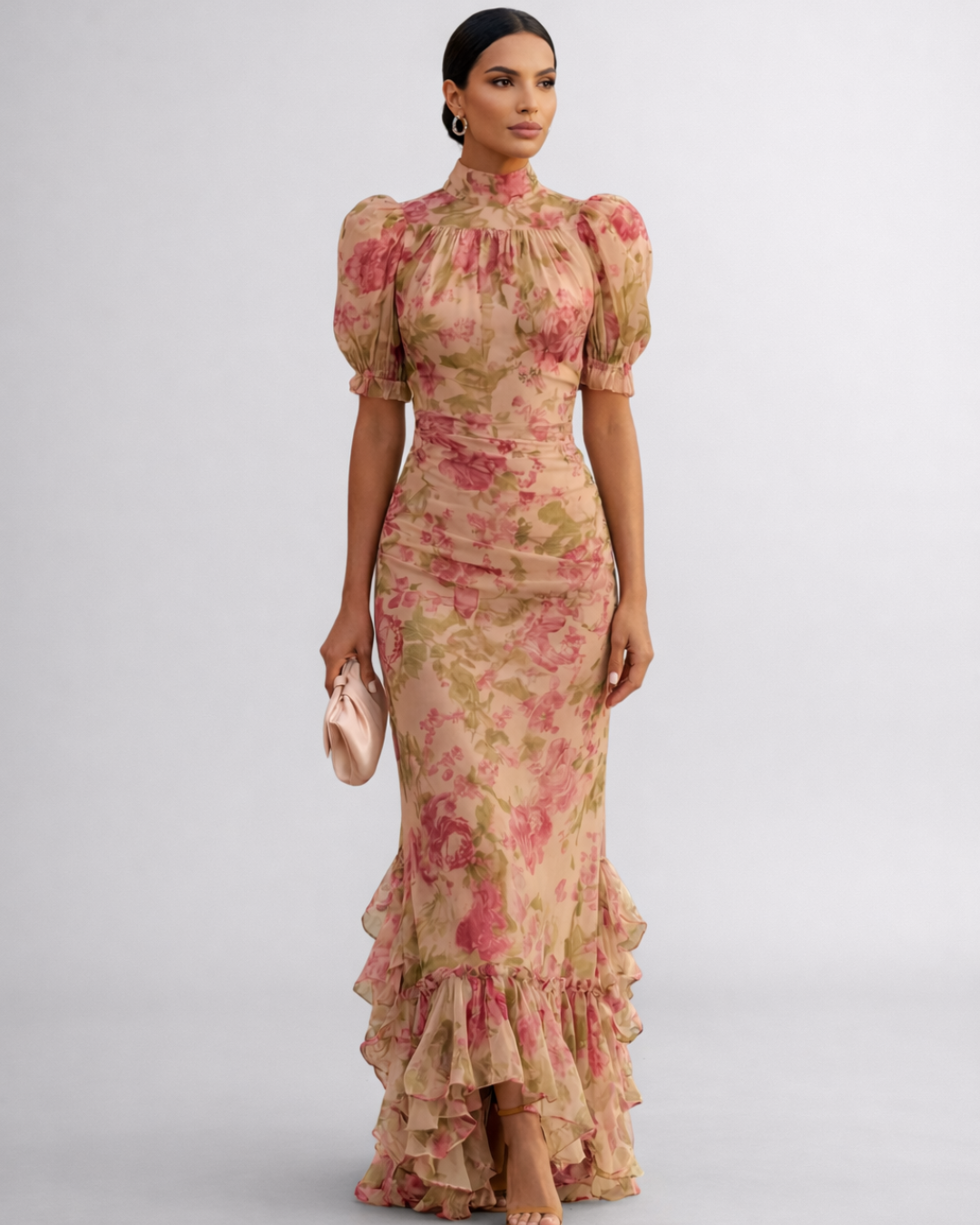 Joana | Vestido Longo Floral em Chiffon