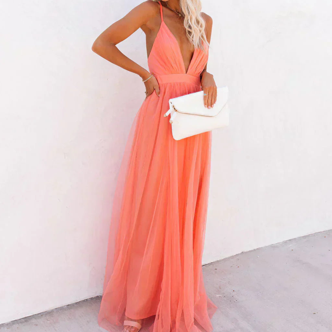 Raquel | Maxi Vestido Luz Coral