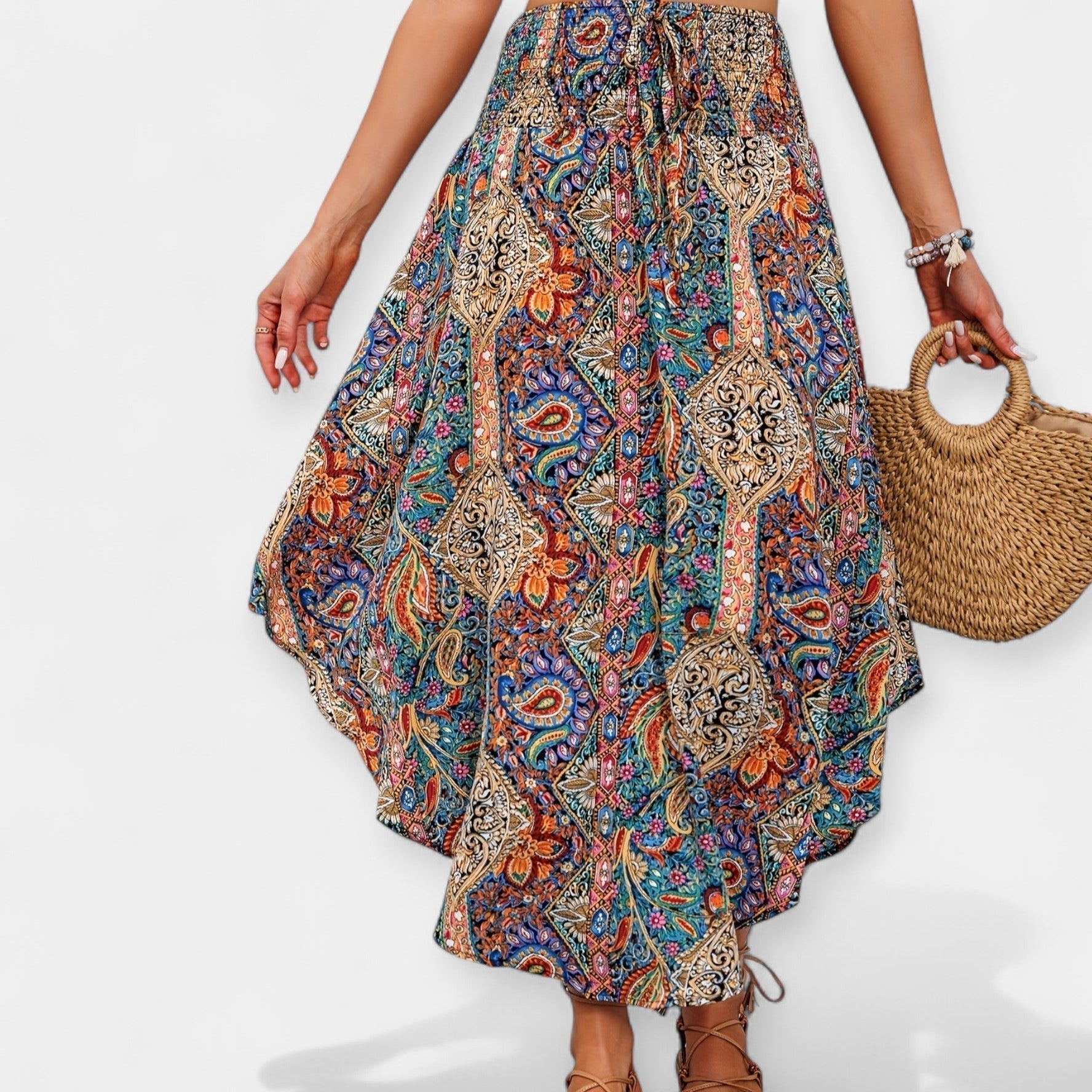 Saia Floral Midi de Cintura Alta