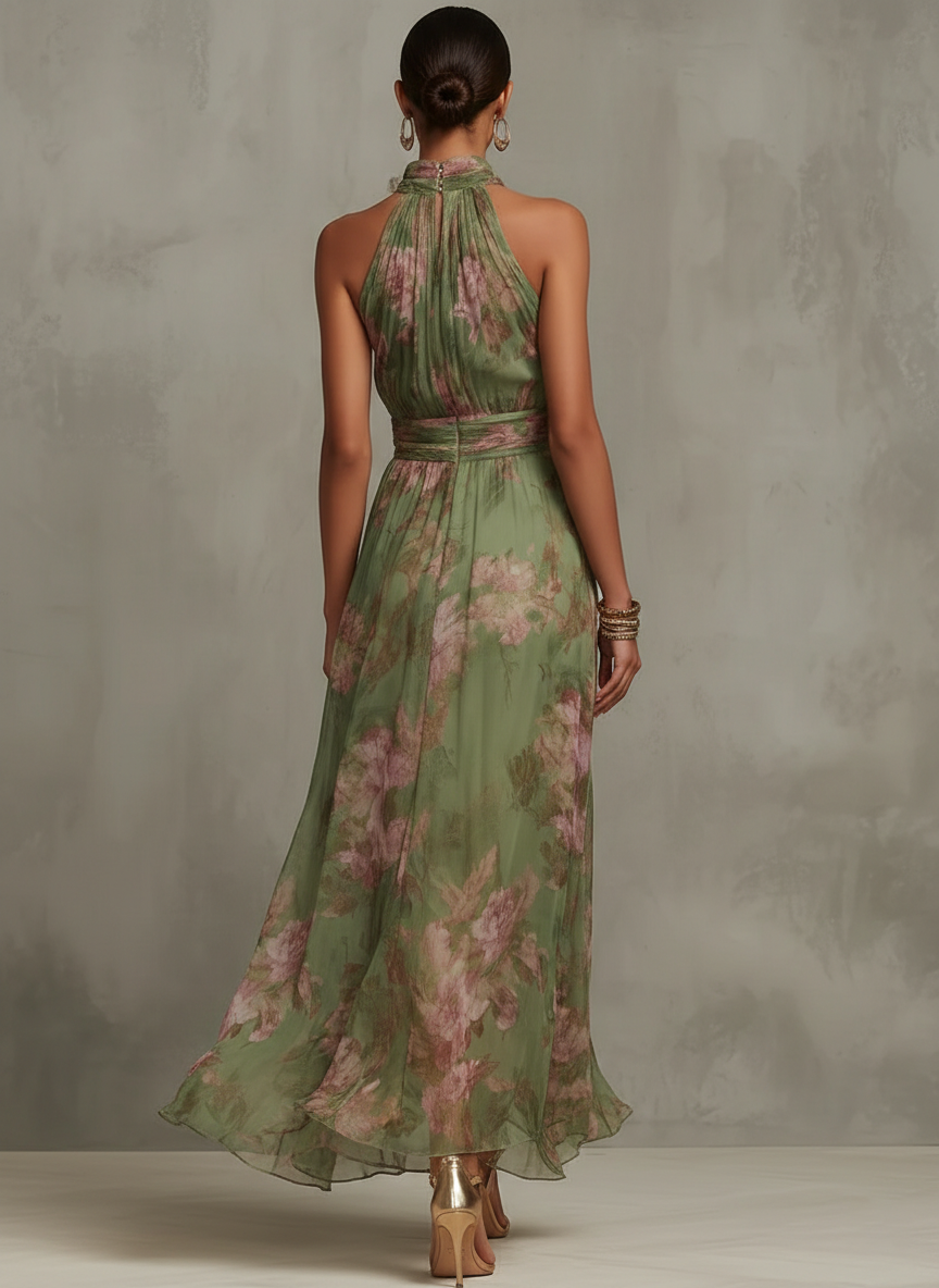 Bruna | Vestido Maxi Halter Floral Elegante