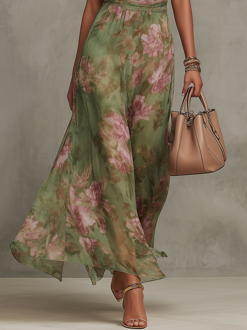 Bruna | Vestido Maxi Halter Floral Elegante