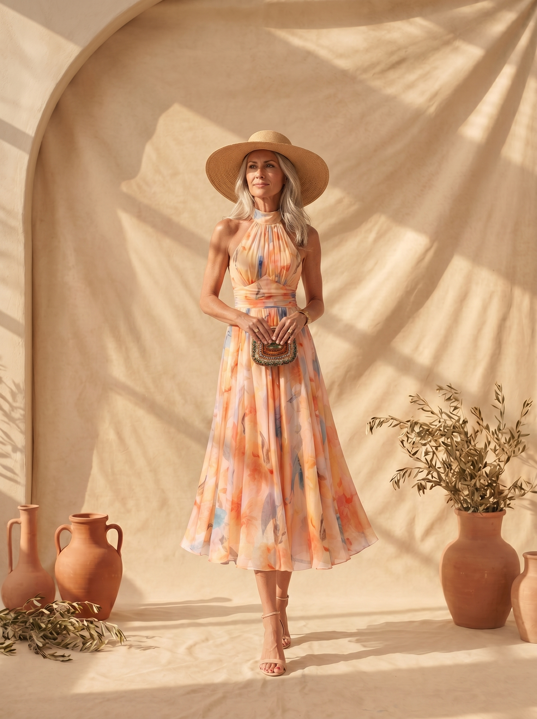 Camila | Vestido com Decote Halter e Estampa Aquarela