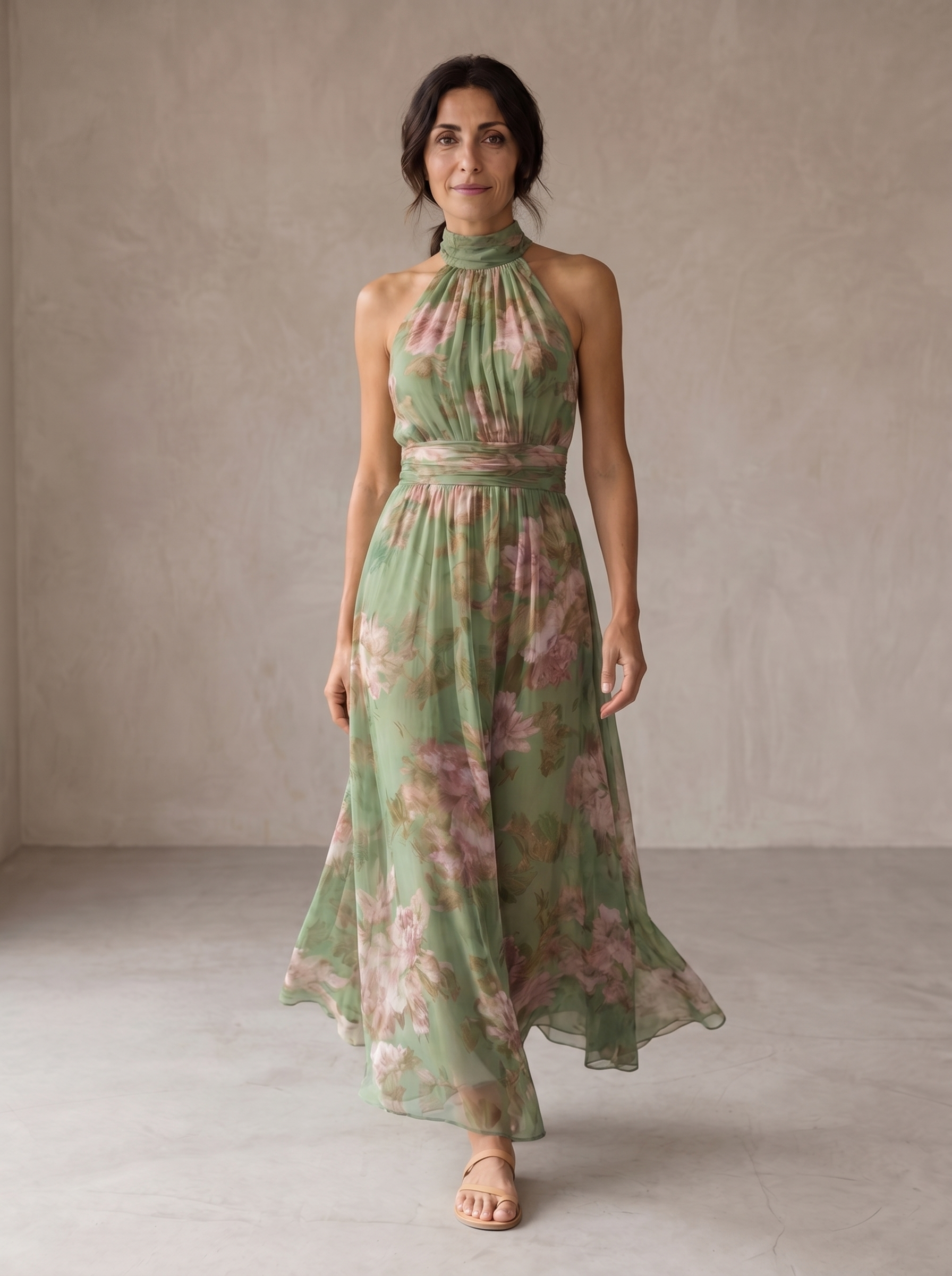 Bruna | Vestido Maxi Halter Floral Elegante