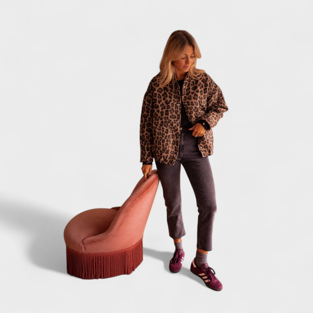Rosa - Casaco moderno com padrão leopardo