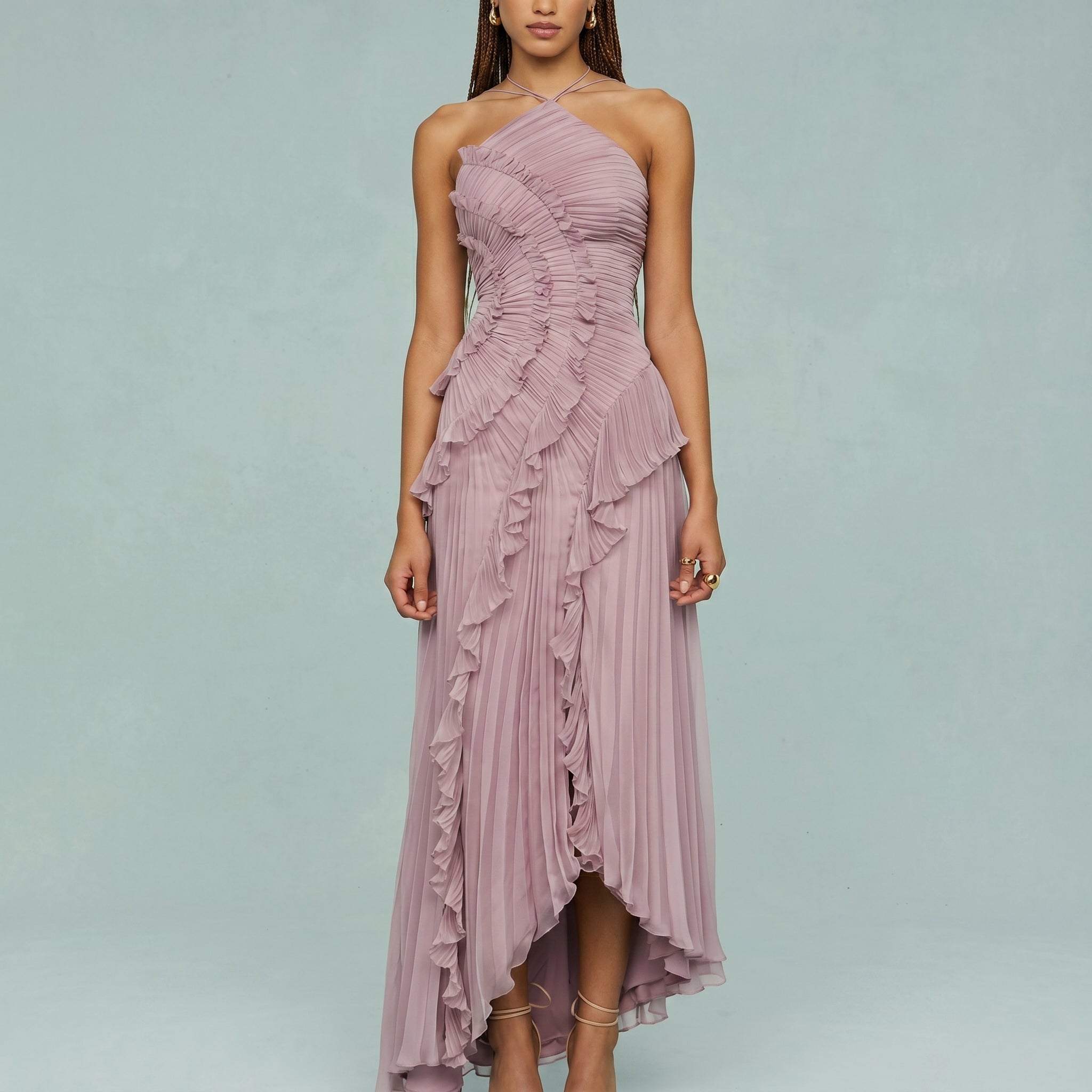 Leonor | Vestido Plissado com Folhos Elegante