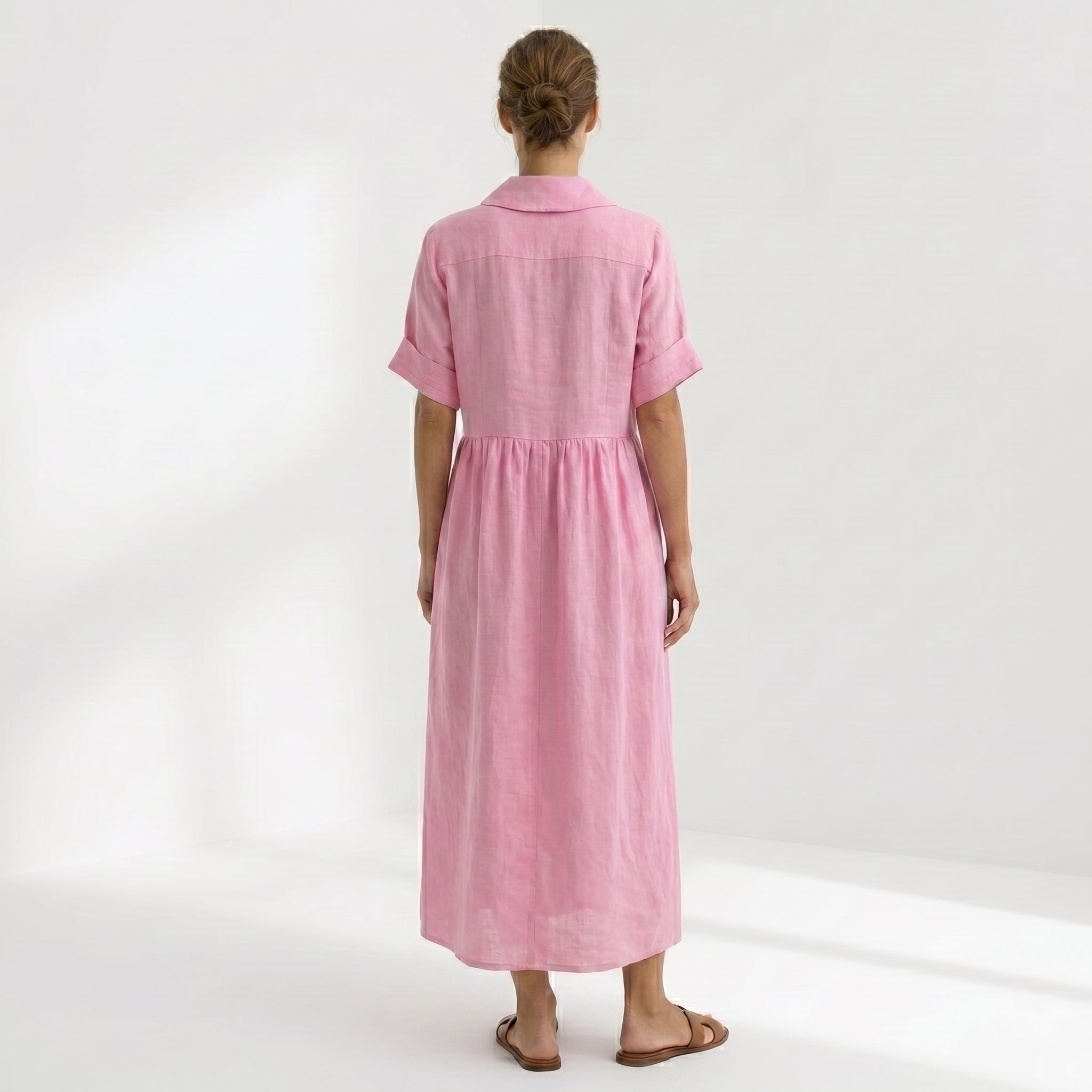 Helena - Vestido Linho Pregas e Botões