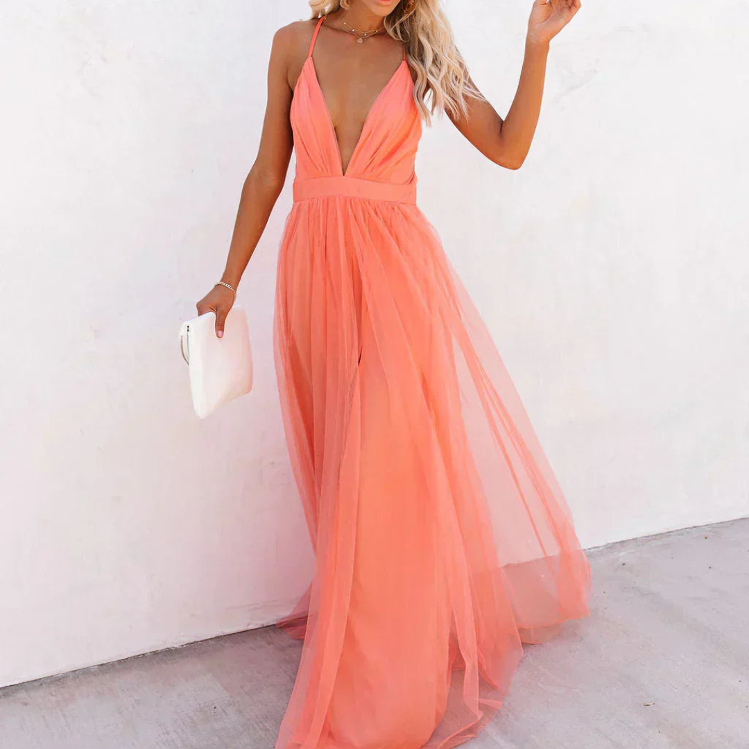 Raquel | Maxi Vestido Luz Coral