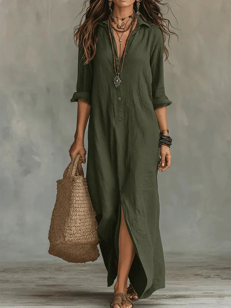 Constança | Vestido Maxi Preto Largo com Botões