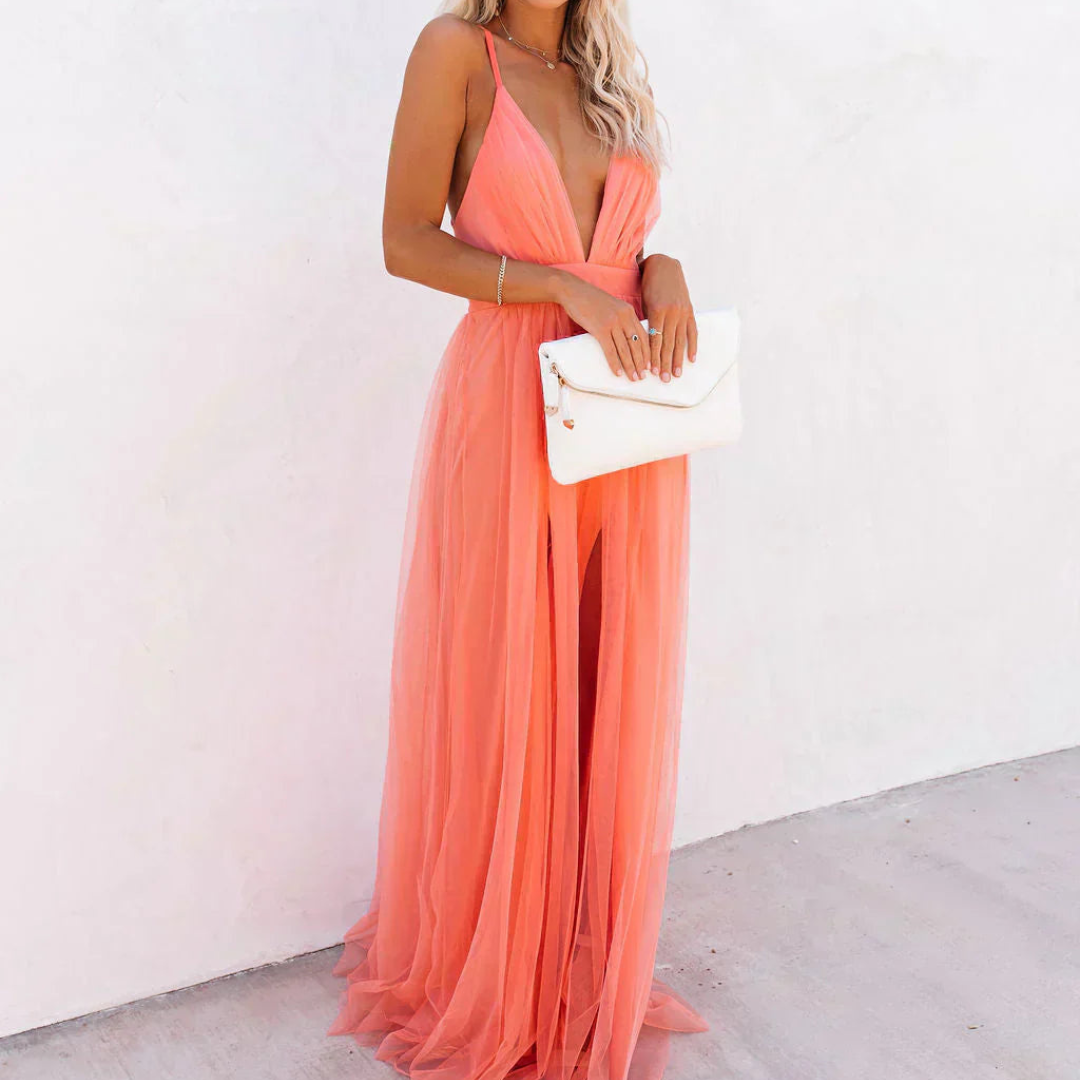 Raquel | Maxi Vestido Luz Coral