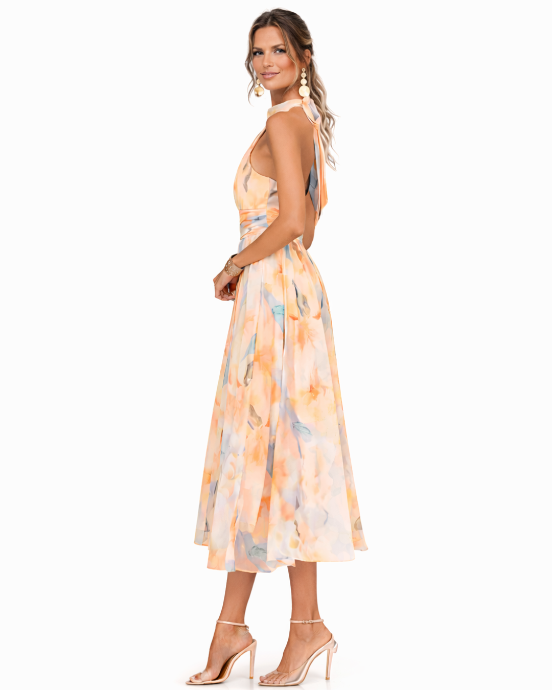 Camila | Vestido com Decote Halter e Estampa Aquarela
