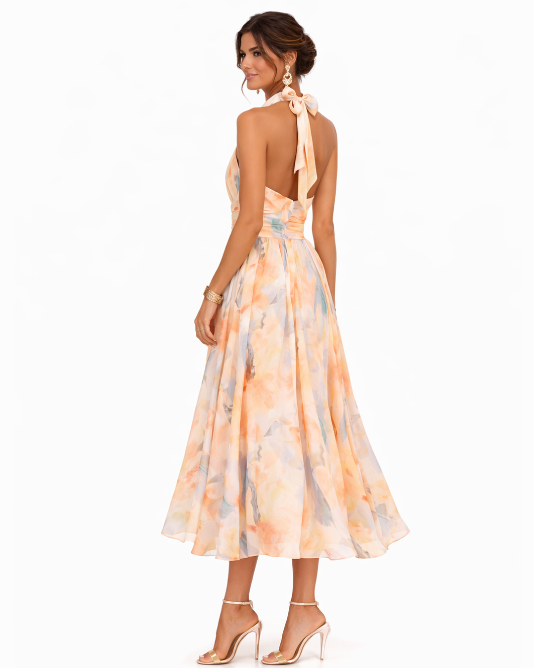 Camila | Vestido com Decote Halter e Estampa Aquarela