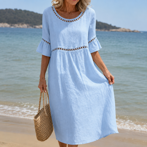 Helena | Vestido Longo em Linho Efeito Barriga Lisa