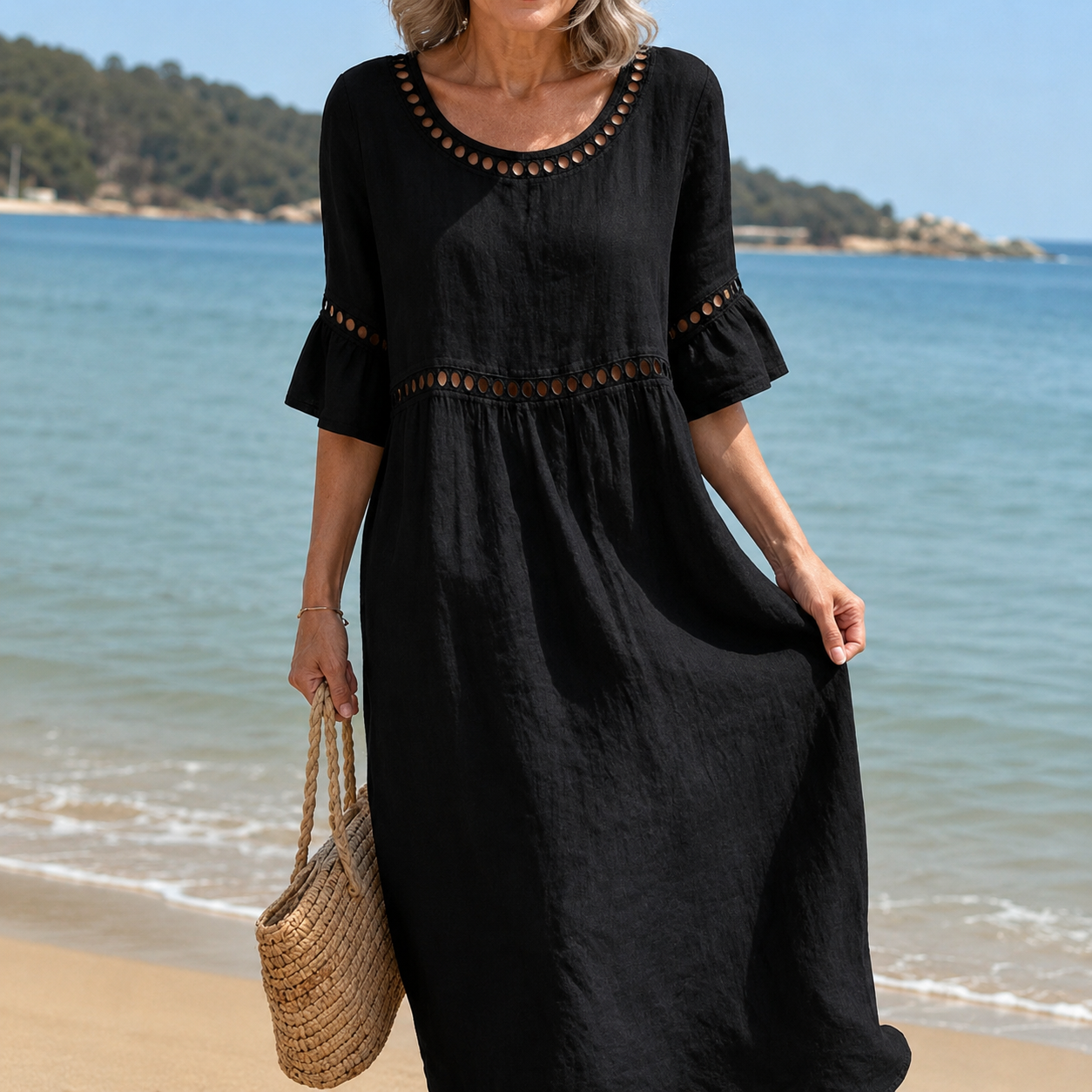 Helena | Vestido Longo em Linho Efeito Barriga Lisa