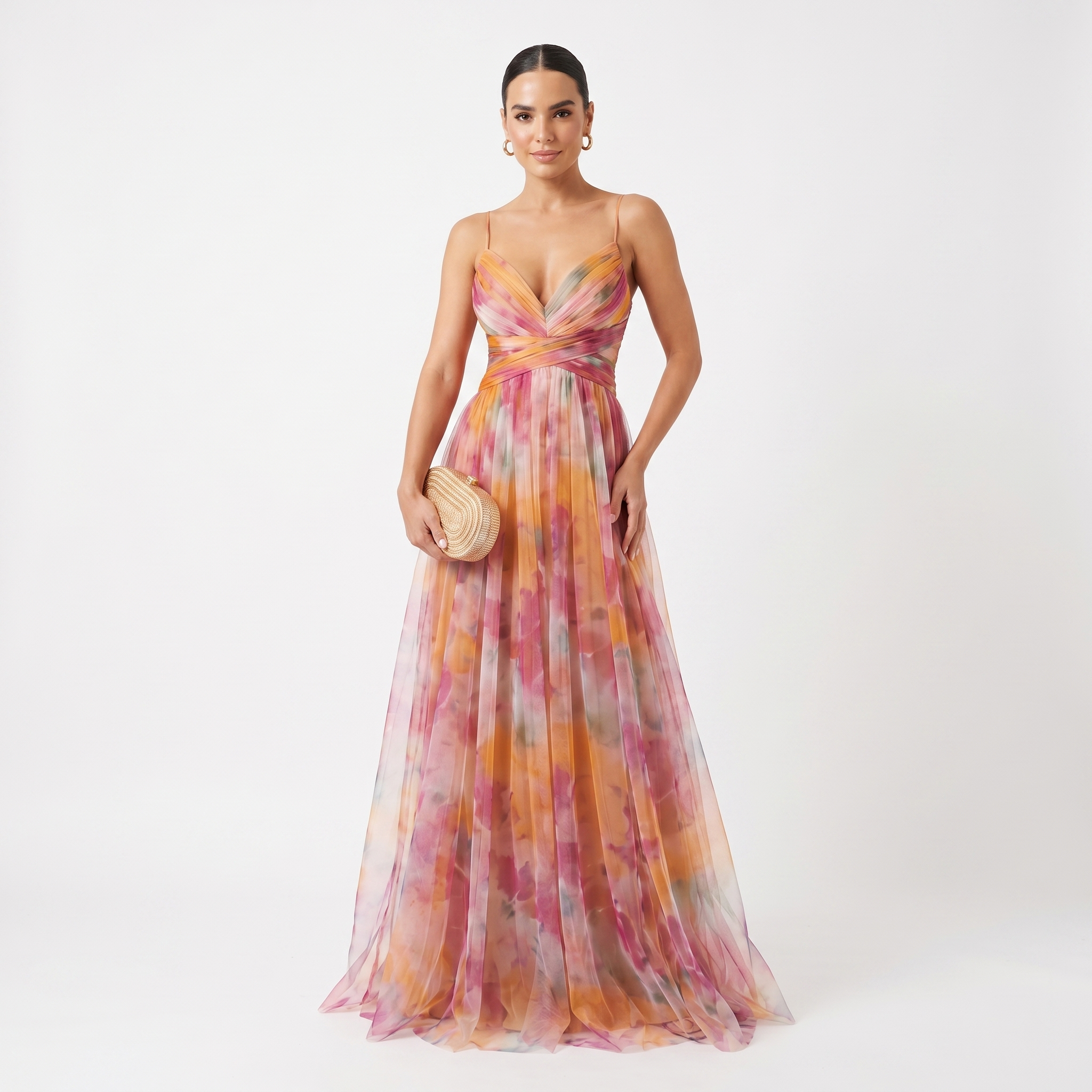 Helena | Vestido de Gala em Tule com Estampado Aguarela