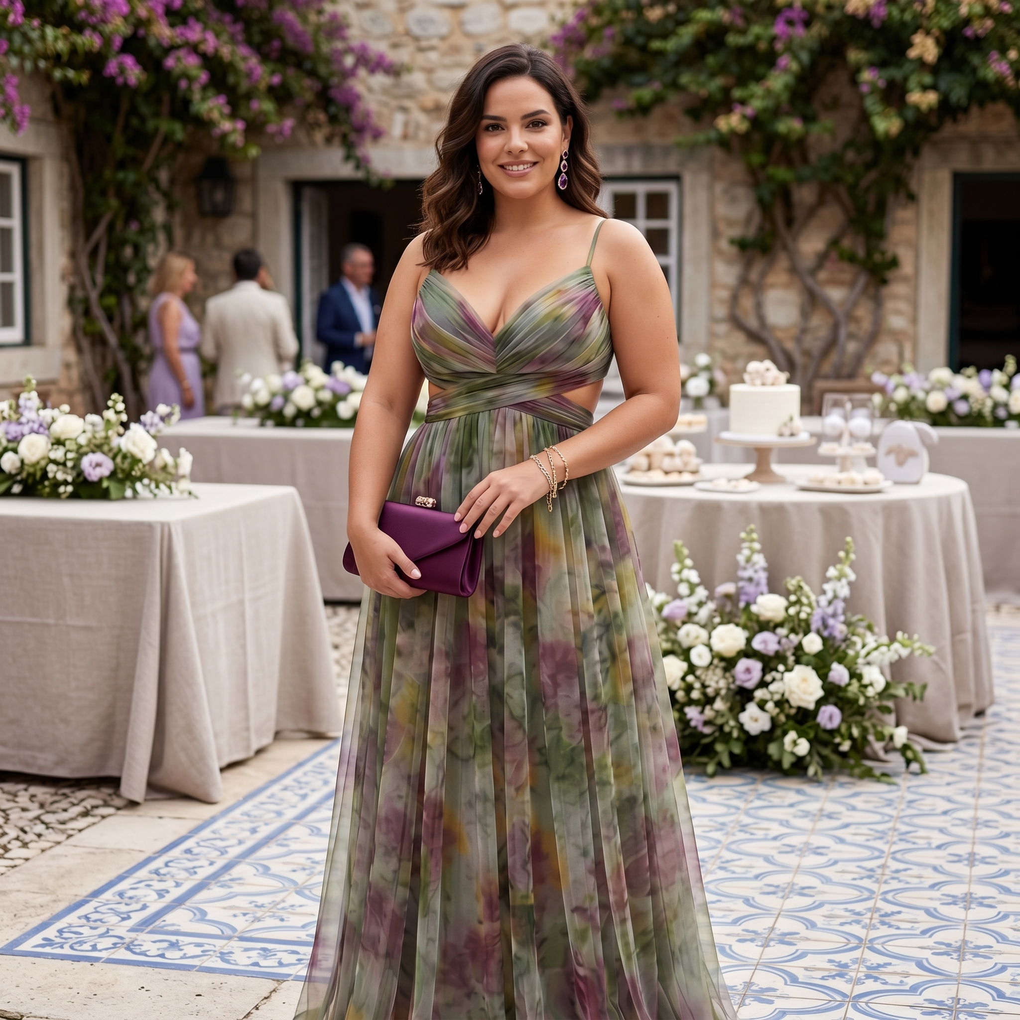 Helena | Vestido de Gala em Tule com Estampado Aguarela