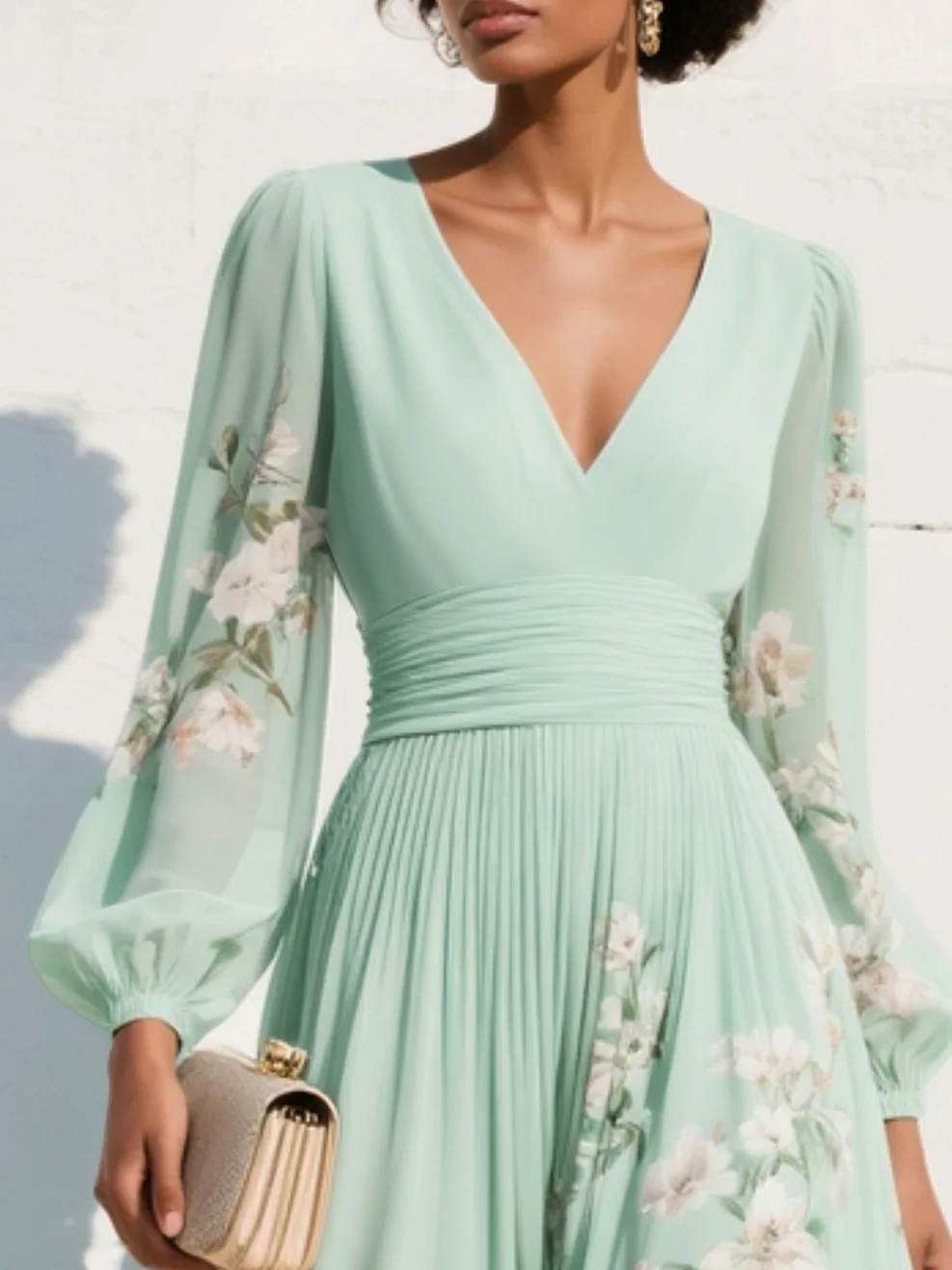 Constança | Vestido midi verde claro floral