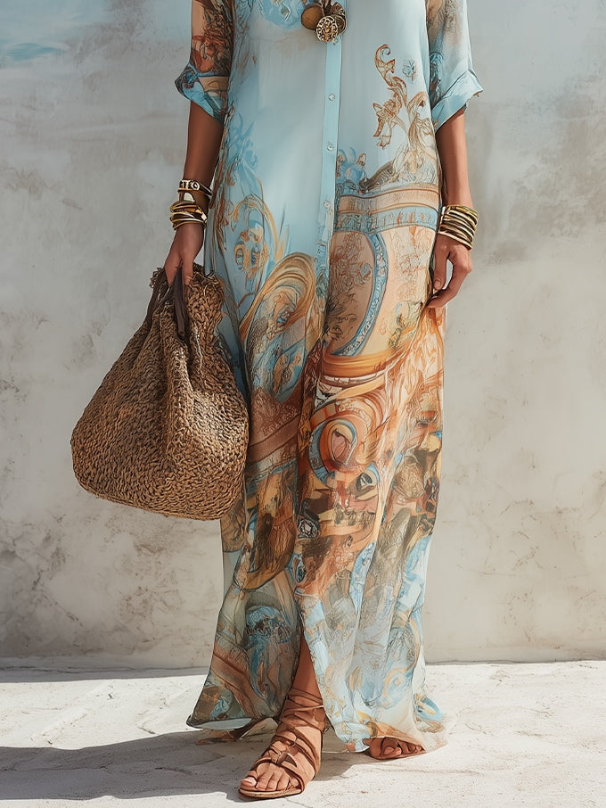 Leonor | Vestido Chemisier Mediterrâneo