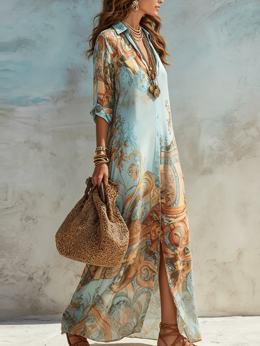 Leonor | Vestido Chemisier Mediterrâneo