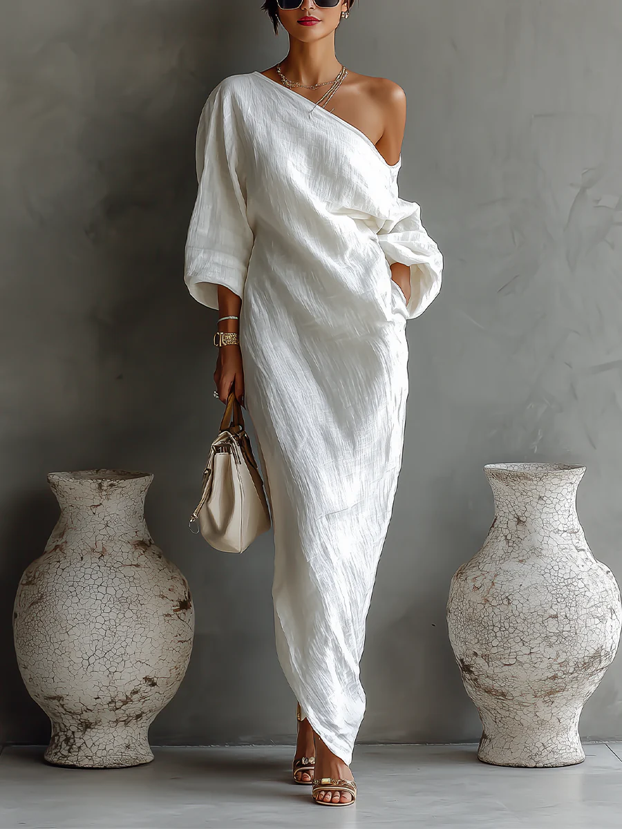 Madalena | Robe maxi assimétrica e elegante