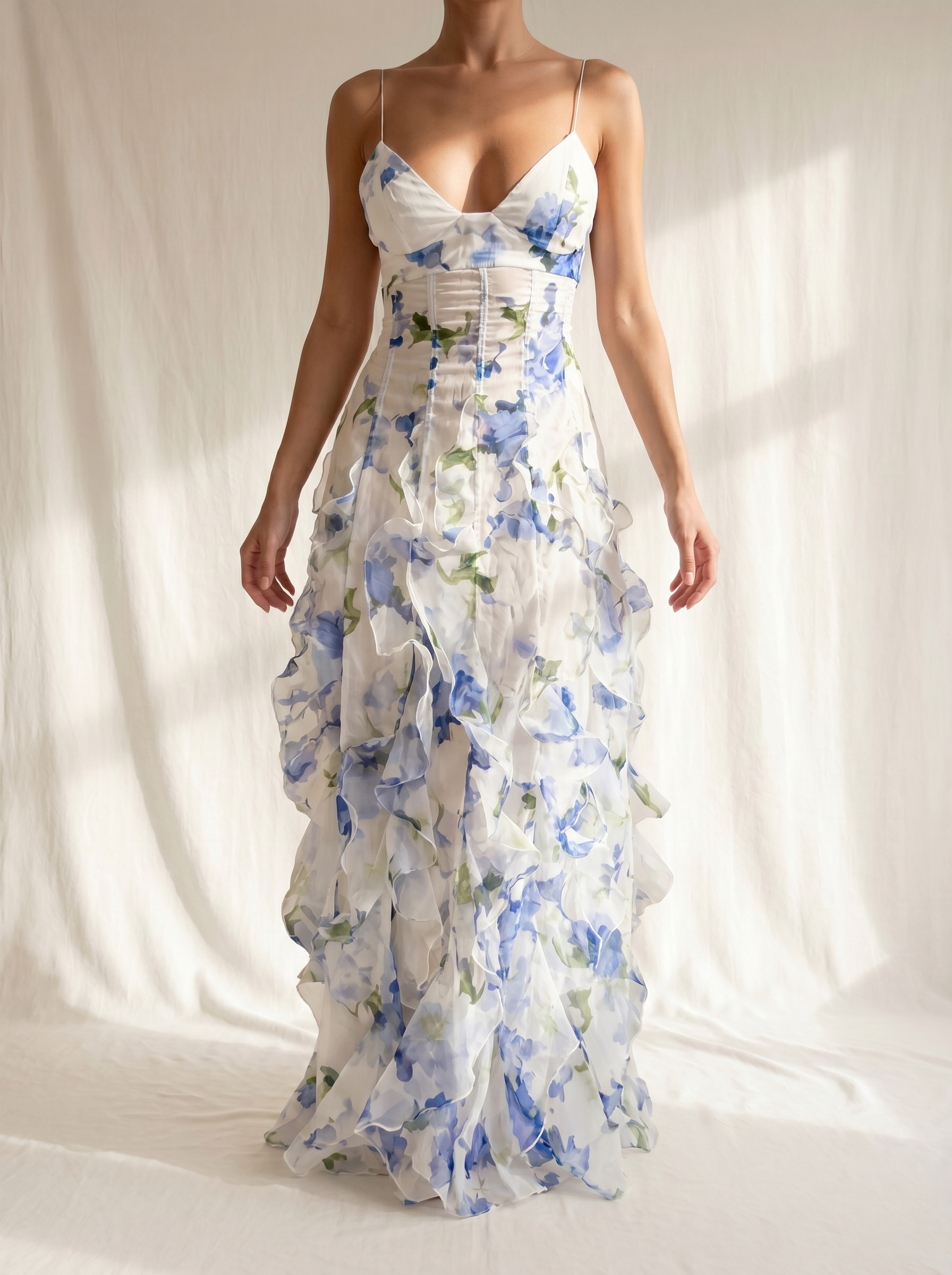 Teresa | Vestido Midi Floral com Ruches