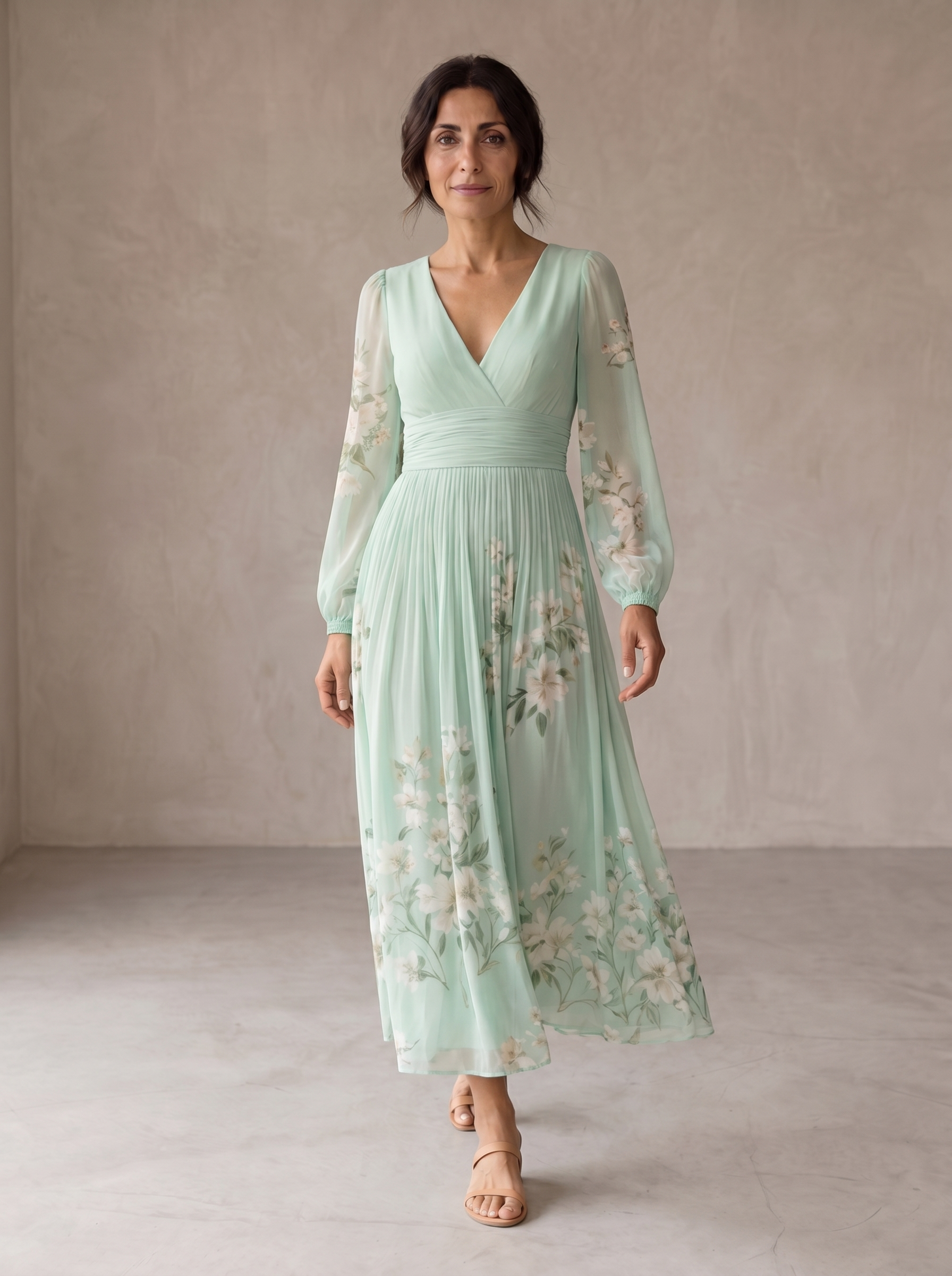 Constança | Vestido midi verde claro floral