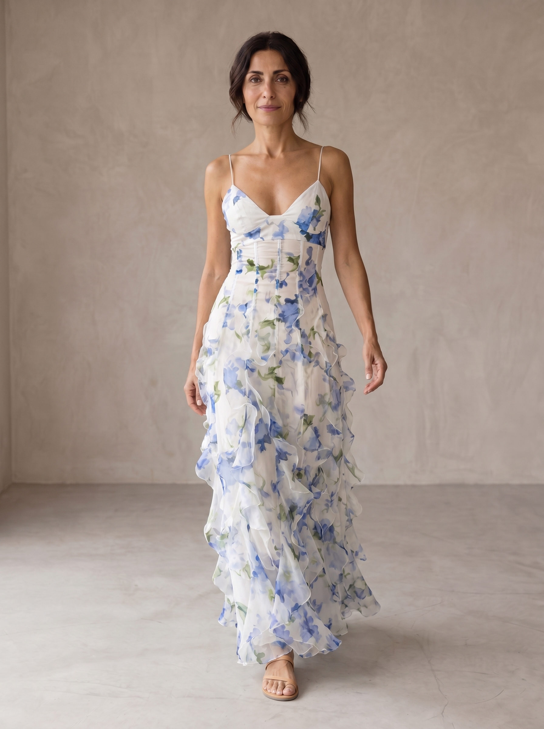 Teresa | Vestido Midi Floral com Ruches