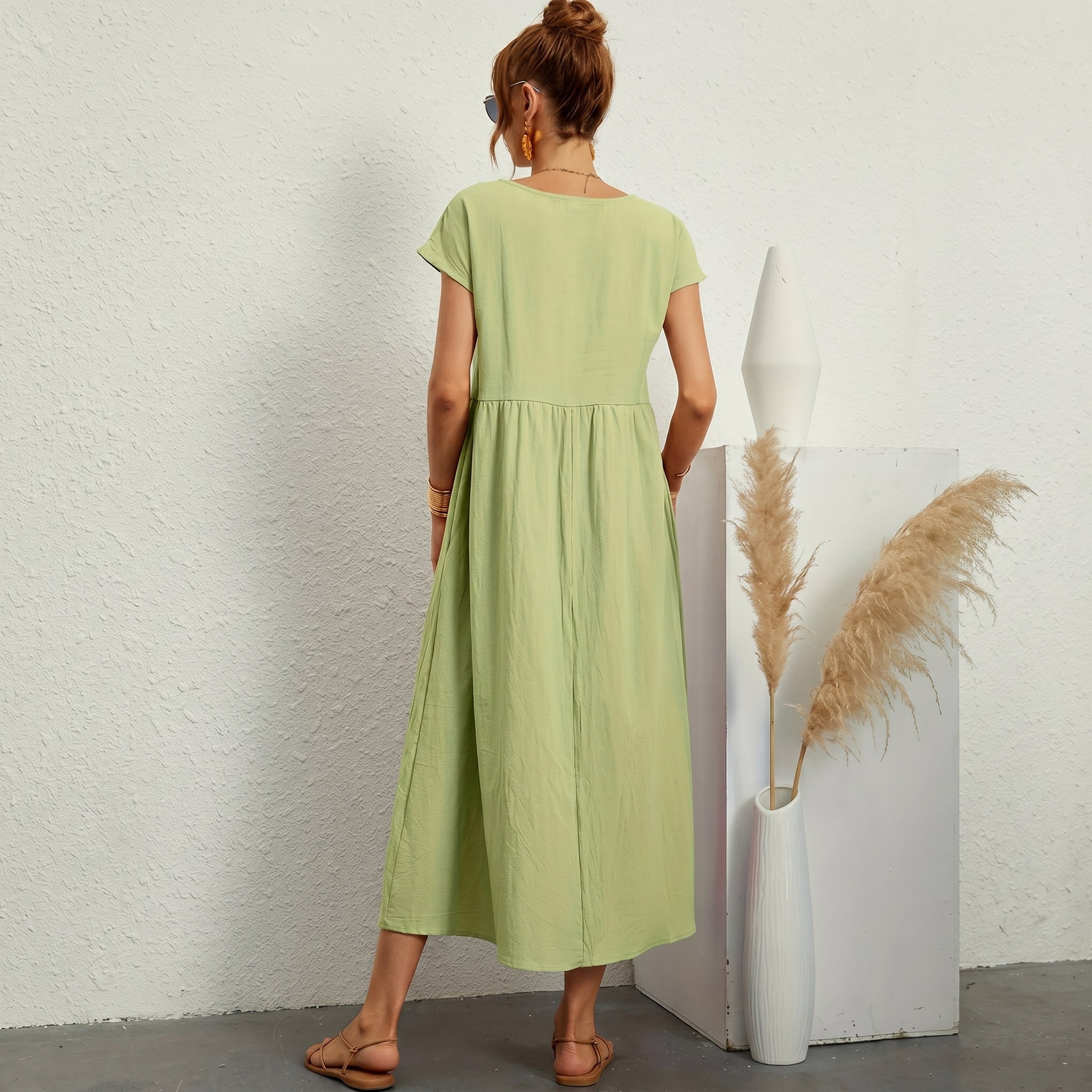 Inês | Vestido Midi em Algodão com Bolsos